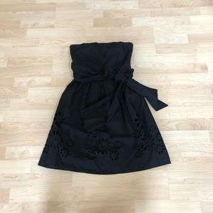 Black Strapless Laser Cut Hemline Dress